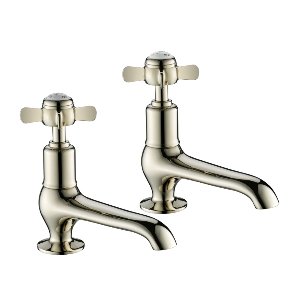 JTP Grosvenor Pinch Nickel Long Nose Basin Taps Cut Out